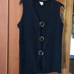 Vintage Saken Black Knit Sleeveless Ribbed Vest